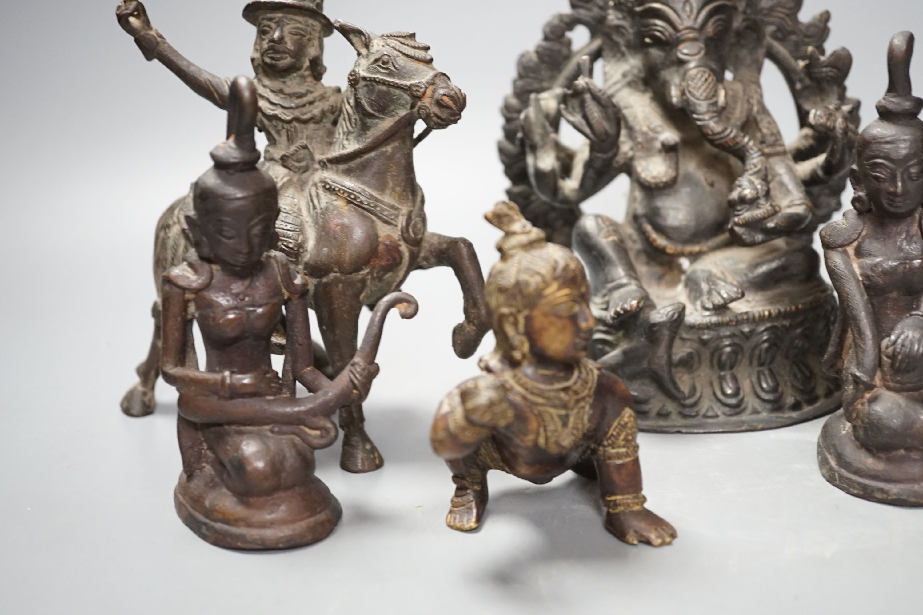 A group of 19th century and later Indian bronze figures of deities, tallest 19cm.